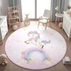Enchanted Unicorn Floral Round Rug for Home Decor Magical Rainbow Playful Floor Mat for Kids Nursery Bedroom Fantasy Decor