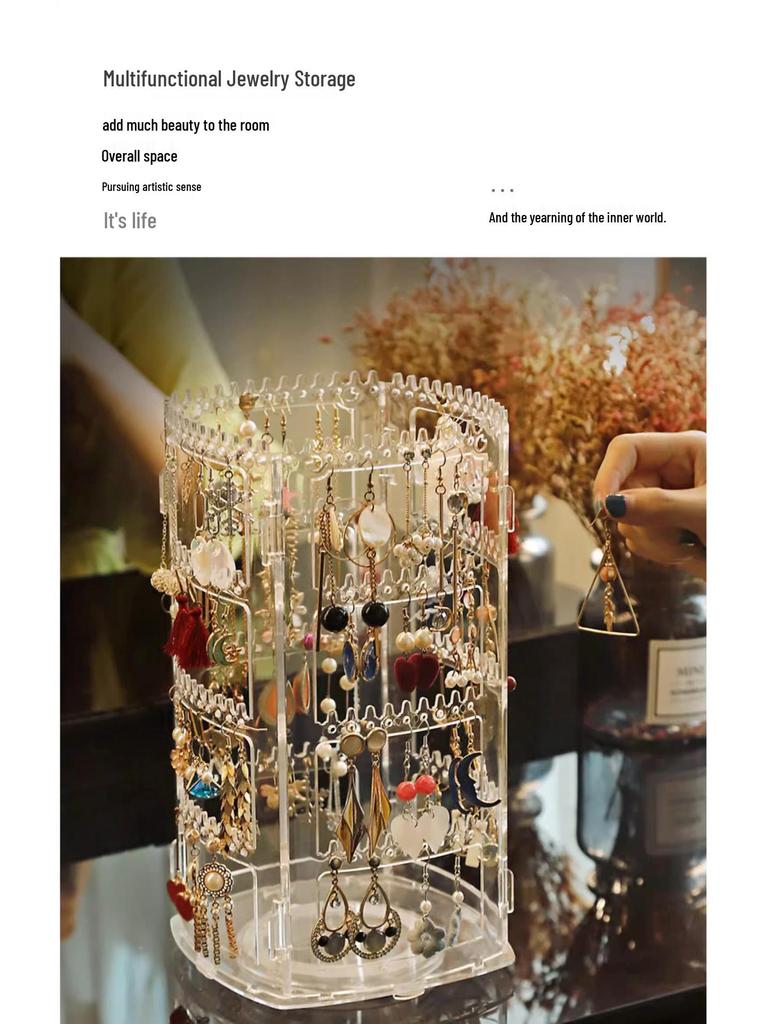 Transparent flerlagers roterande smyckesdisplayställ för örhängen
