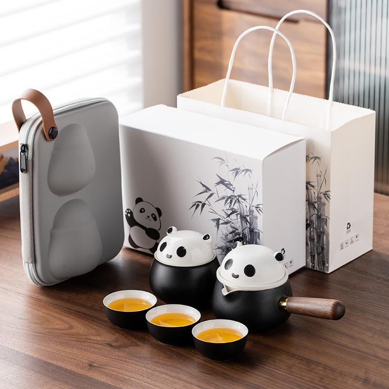 Guochao Side Handle, a Pot of Three Cups of Travel Tea Set, Light Luxury, Modern Suet Jade Porcelain, Business Commemorative Gift