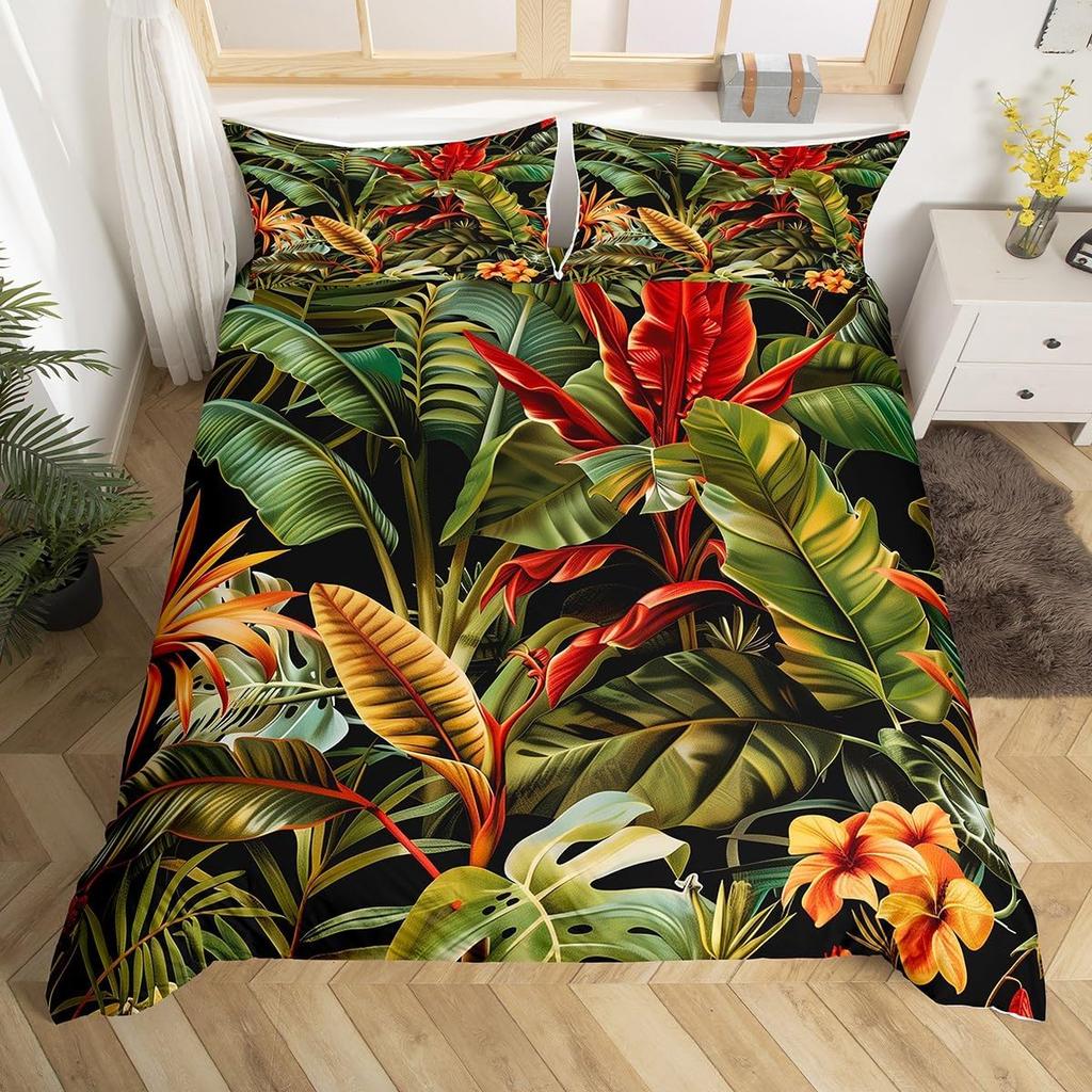 Palm Leaves Bedding Set Queen Full Twin Tropical Leaves Duvet Cover For Boys Girls Tropical Botanical Floral Comforter Cover