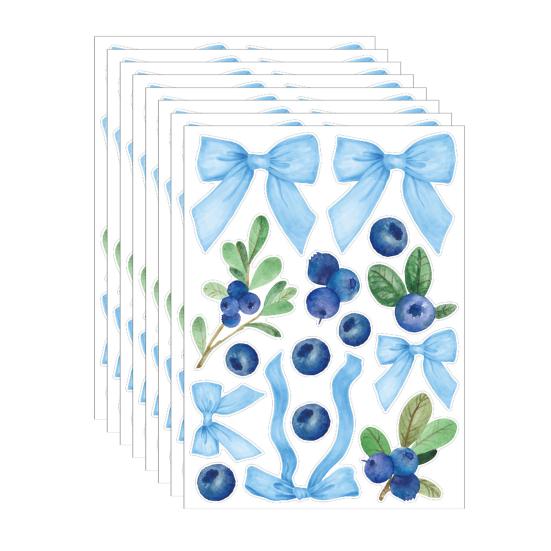 

8 Sheets Bow Stickers for Kids Room Watercolor Bowknot Cherries Blueberries Wall Decals for Birthday Party Girls Bedroom Home Decor синий