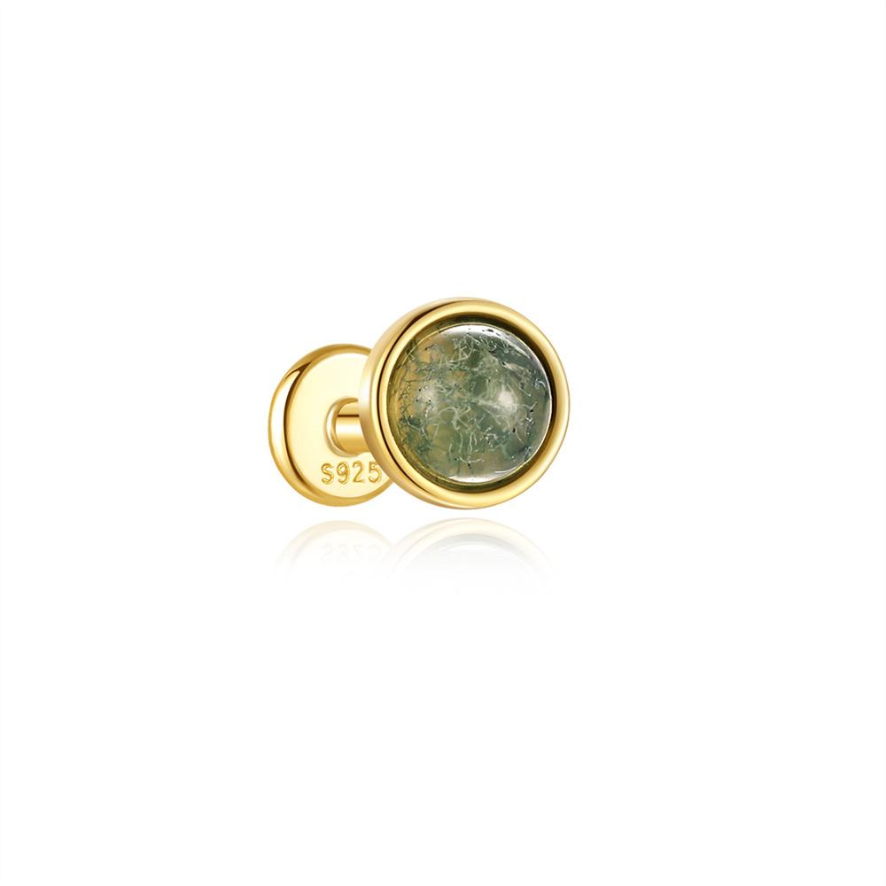CANNER 1PC Natural Water Grass Horse Eye Zircon 925 Silver Piercing Earrings For Women Ins Simple Green Moss Earring