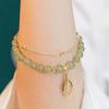 Groene Jade Armband in Chinese Stijl Voor Vrouwen Exquise Goudkleurige Bladeren Polsband Bangle Dubbele Ketting Armband Meisjes Cadeaus