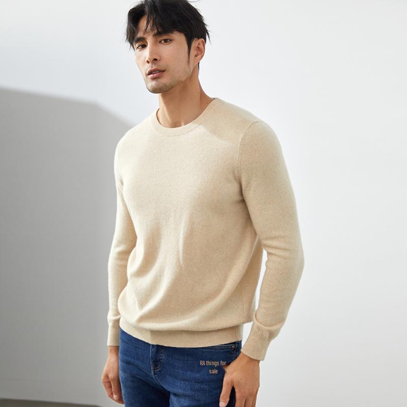 Men's 100% Cashmere Crew Neck Sweater - British Style Slim Fit for Autumn/Winter