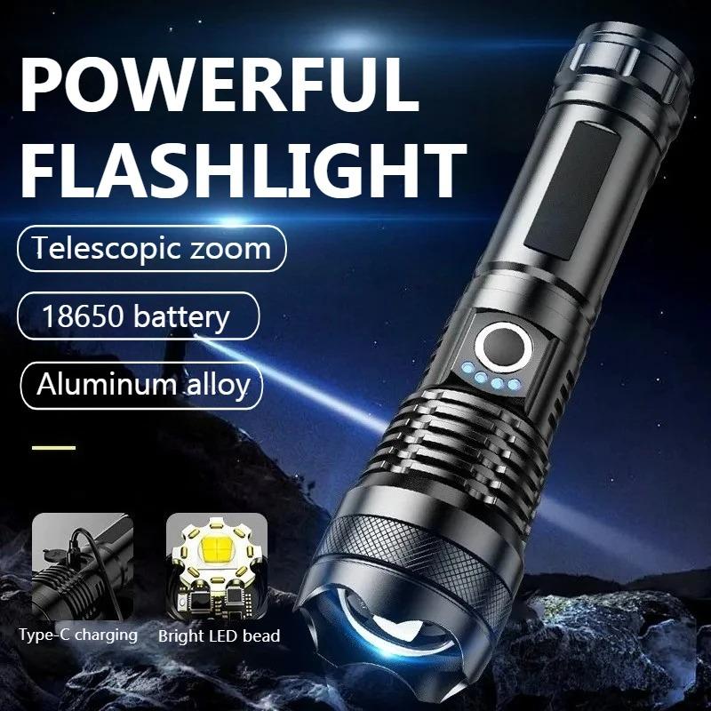 Most Powerful XHP50 LED Flashlight 18650 Rechargeable USB Torch Light Flashlights High Power Long Range Tactical Lantern