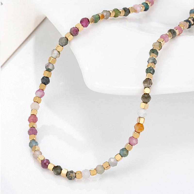 New Chinese original design color tourmaline natural stone beaded necklace, dopamine versatile simple collarbone chain women