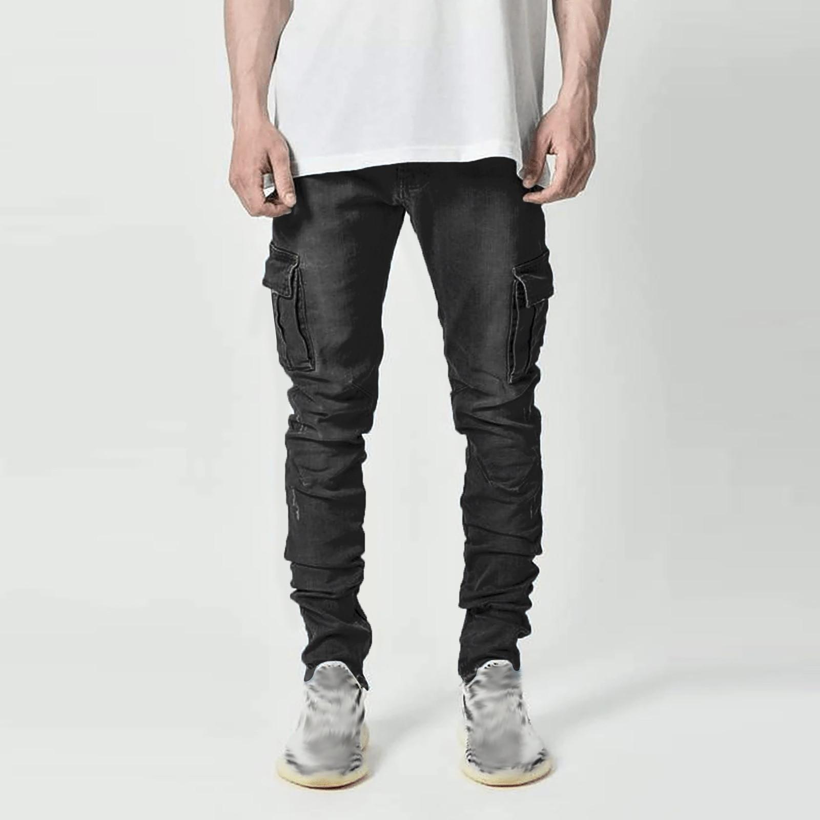 

Мужские новые модные эластичные рваные индивидуальные джинсовые брюки XXXL чёрный