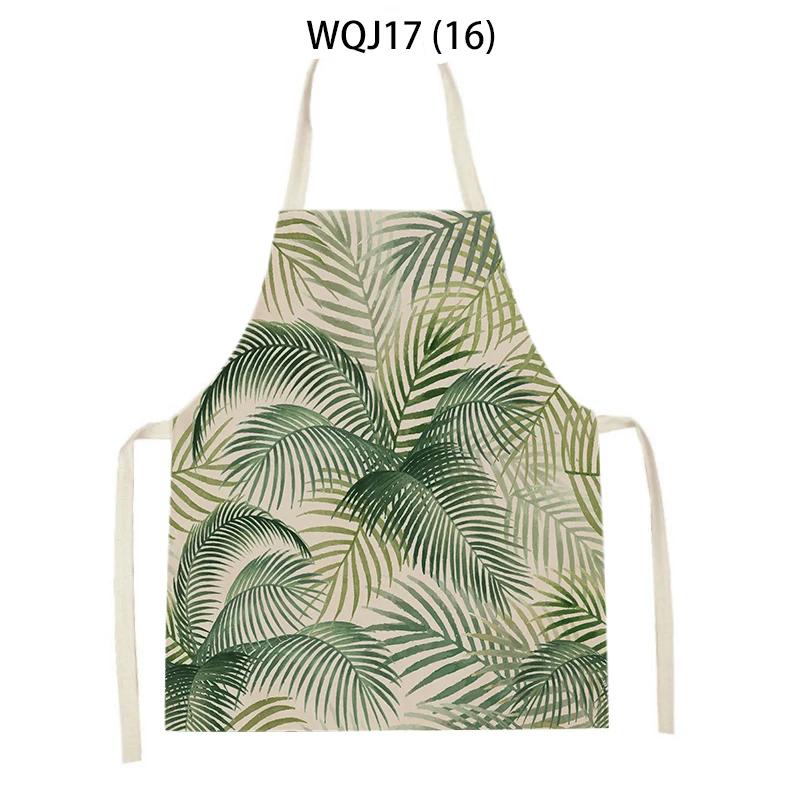 Flower Leaves Pattern Kitchen Aprons Home Cooking Linen Sleeveless Aprons Plants Style Household Sleeveless Cleaning Pinafore