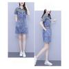 Plus Size Women Summer Fashion Denim Dress Casual Washed Patchwork Design Fat Ladies Clothing