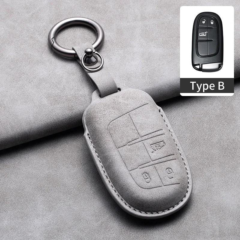 Leather Car Key Case Cover Keychain For Jeep Wrangler Commander Compass Patriot Renegade Cherokee Grand Cherokee Keyring