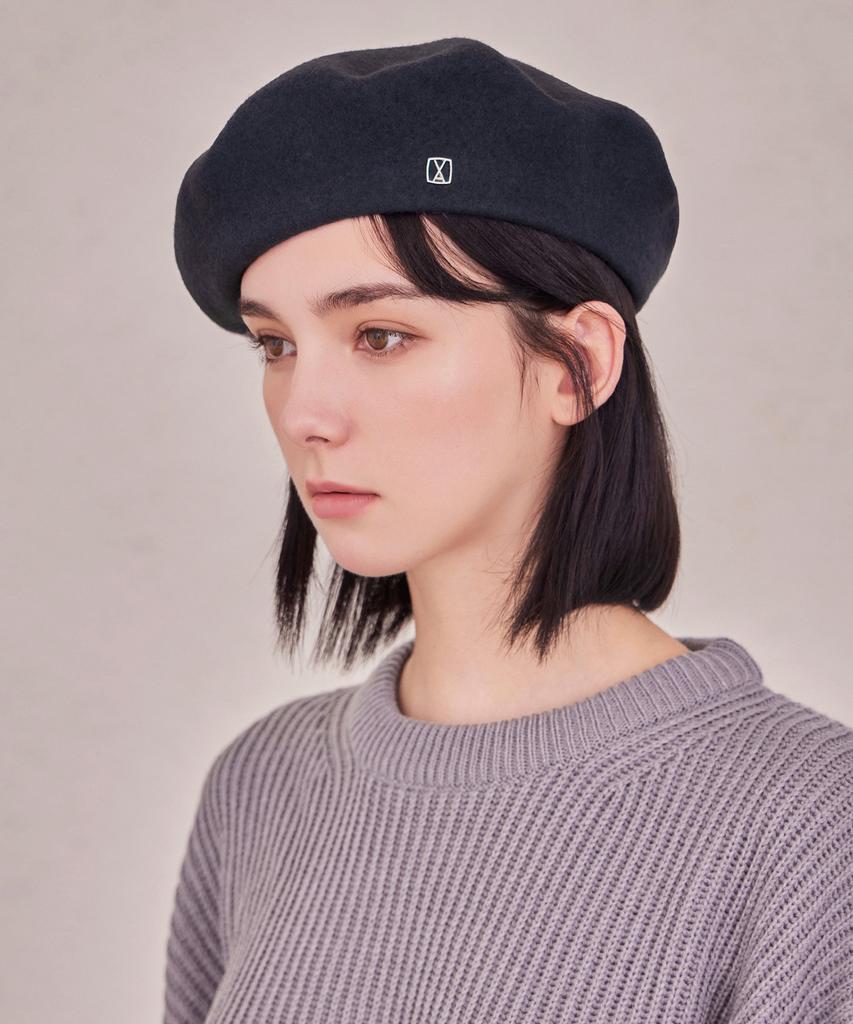 Bajal Va Square Studded Wool Beret Grey