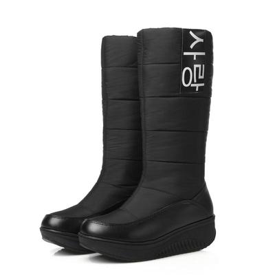 Botas de neve de inverno impermeáveis e quentes, botas de algodão femininas de cano alto, sapatos de algodão para estudantes com sola grossa