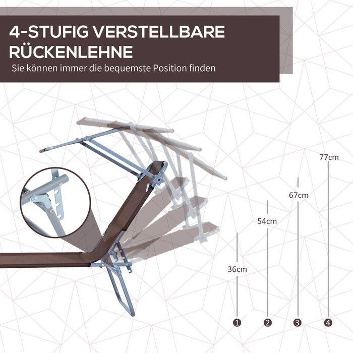 Lehátko - MUVOE - Skládací se sluneční ochranou - Kovové - Hnědé - 187x58x36 cm