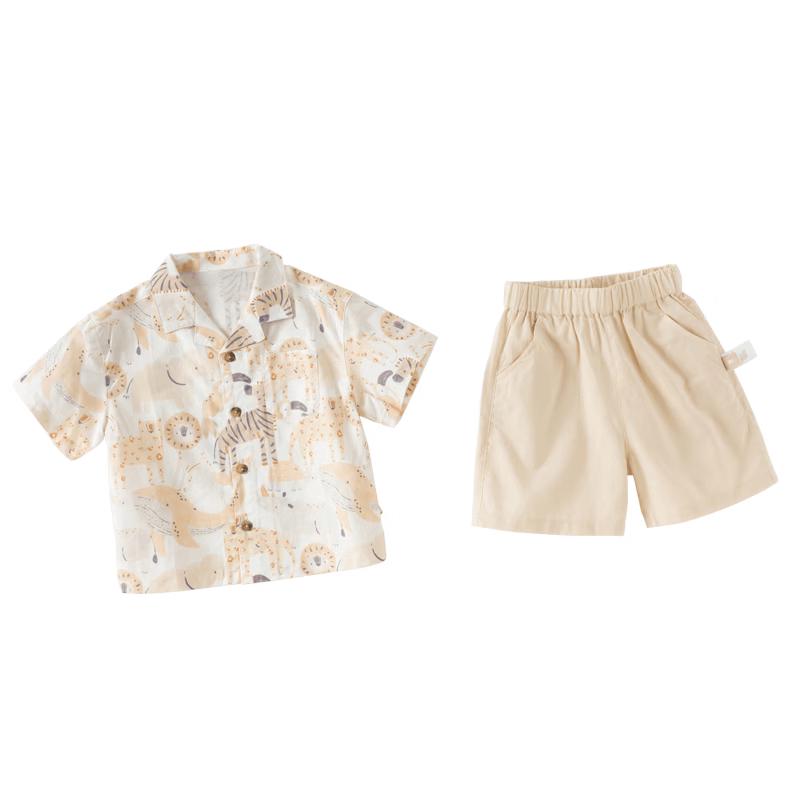 

Dave & Bella Boys Linen Short-Sleeve Shirt & Five-Point Pants Set 90cm