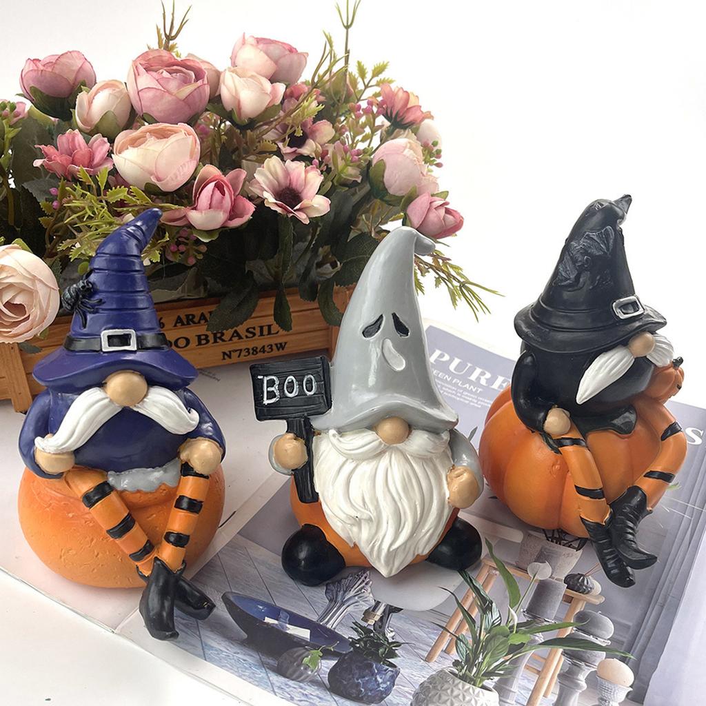 Halloween Pumpkin Gnomes with Witch Hat Resins Figurine Festives Decoration For Indoor and Outdoor Party Garden Decors