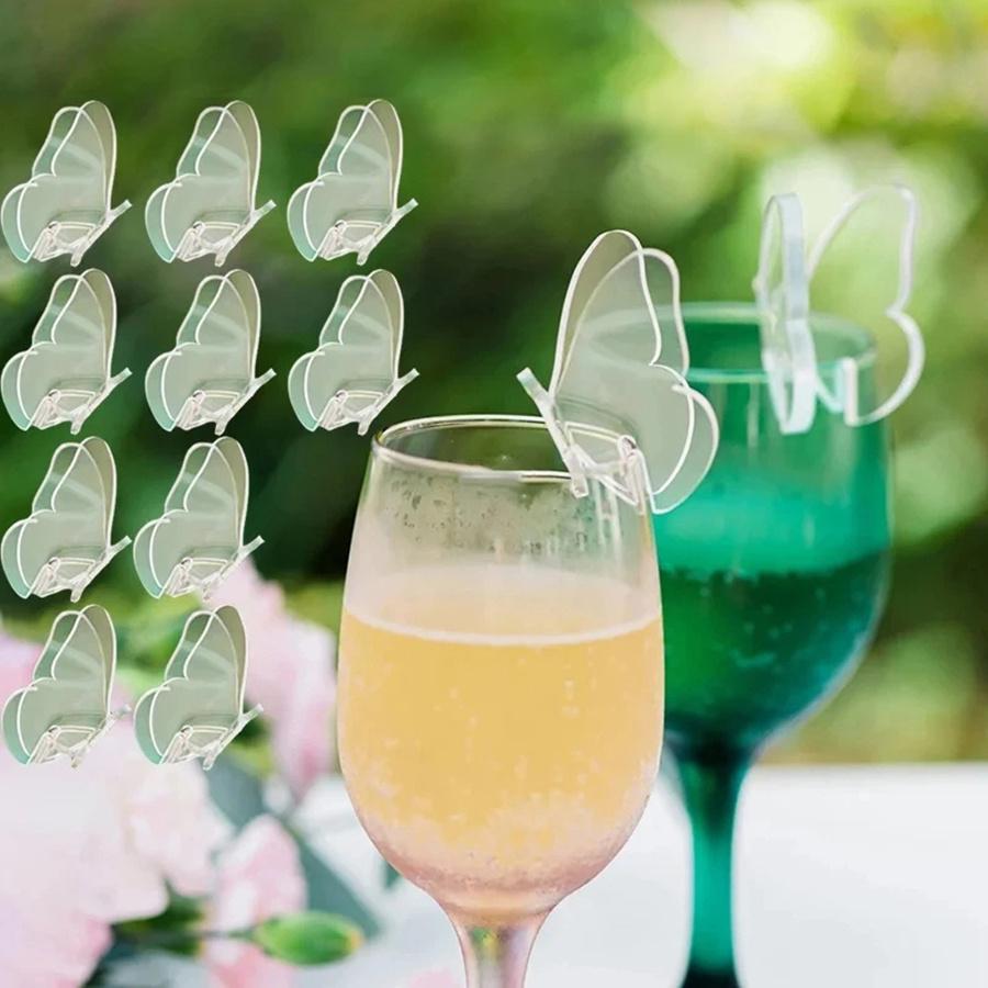 20pcs Butterfly Wine Glass Decorations Acrylic Butterfly Tags Suitable for Weddings Birthdays Parties Elegant Wine Glass Cards for Champagne