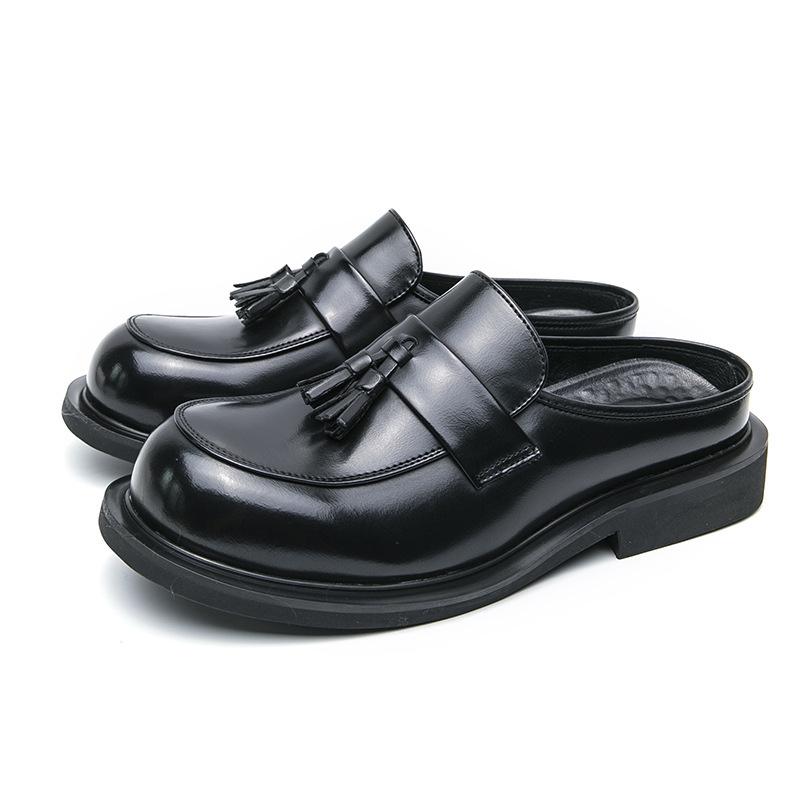 2025 European Station Summer Half-care Leather Shoes Men's Large Size Foot Lazy Shoes Men's Daily Office Shoes Men's