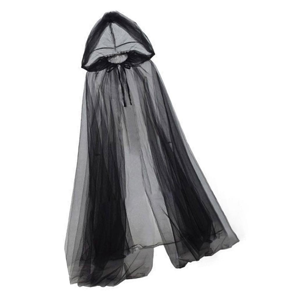 Sheer Hooded Cape For Halloween Costumes Lightweight Breathable Mesh Cloak Party Decorations Halloween Costume Accessory