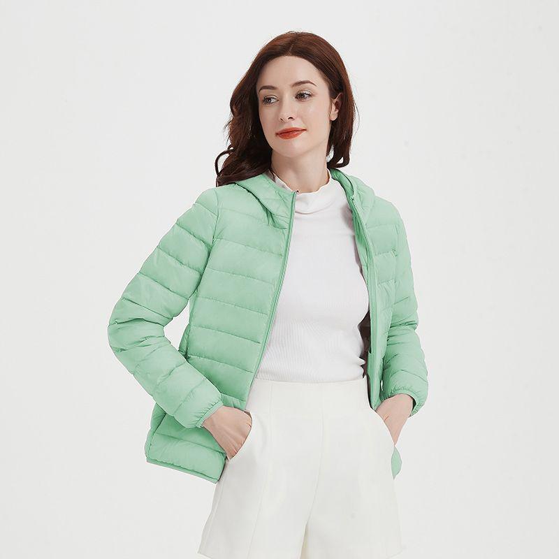 2023 Women's Short White Duck Down Jacket - Lightweight, Hooded, Korean Style, Autumn/Winter, Loose Fit, Stand-up Collar.