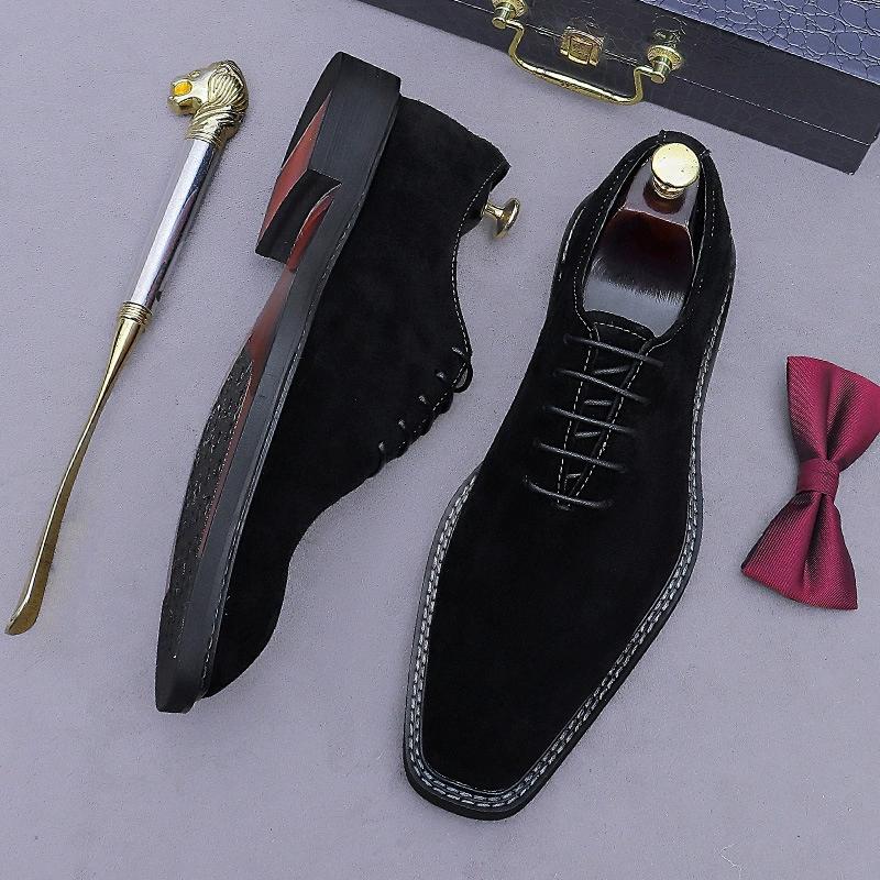 Fashion Men Suede Oxford Wedding Dress Party Shoes Brown Black Genuine Leather Casual Handmade Footwear For Men
