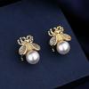 Korean Style Pearl Bee Bow Heart Stud Earrings for Women Exquisite Small Elegant Wedding Jewelry Gift