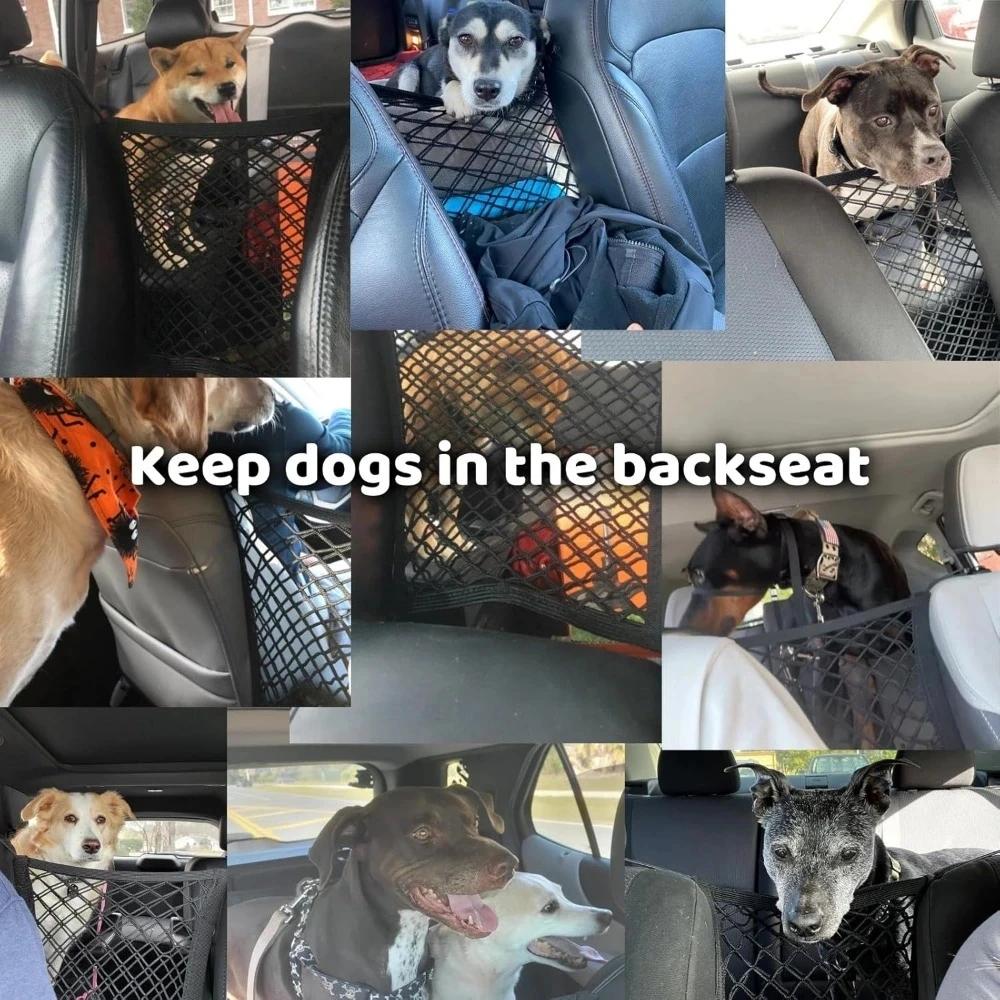 Universal Pet Car Barrier Net With Storage Pockets, Adjustable Mesh Divider For Suv And Sedan Backseat