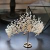 Korean Women's Sweet and Fresh Pastoral Style Fully Hand Wound Crystal Beads Long Crown Bridal Tiara Accessories