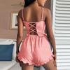 Women's Sexy Ribbed Knit Camisole and Shorts Pajama Set with Criss-cross Straps - European & American Homewear