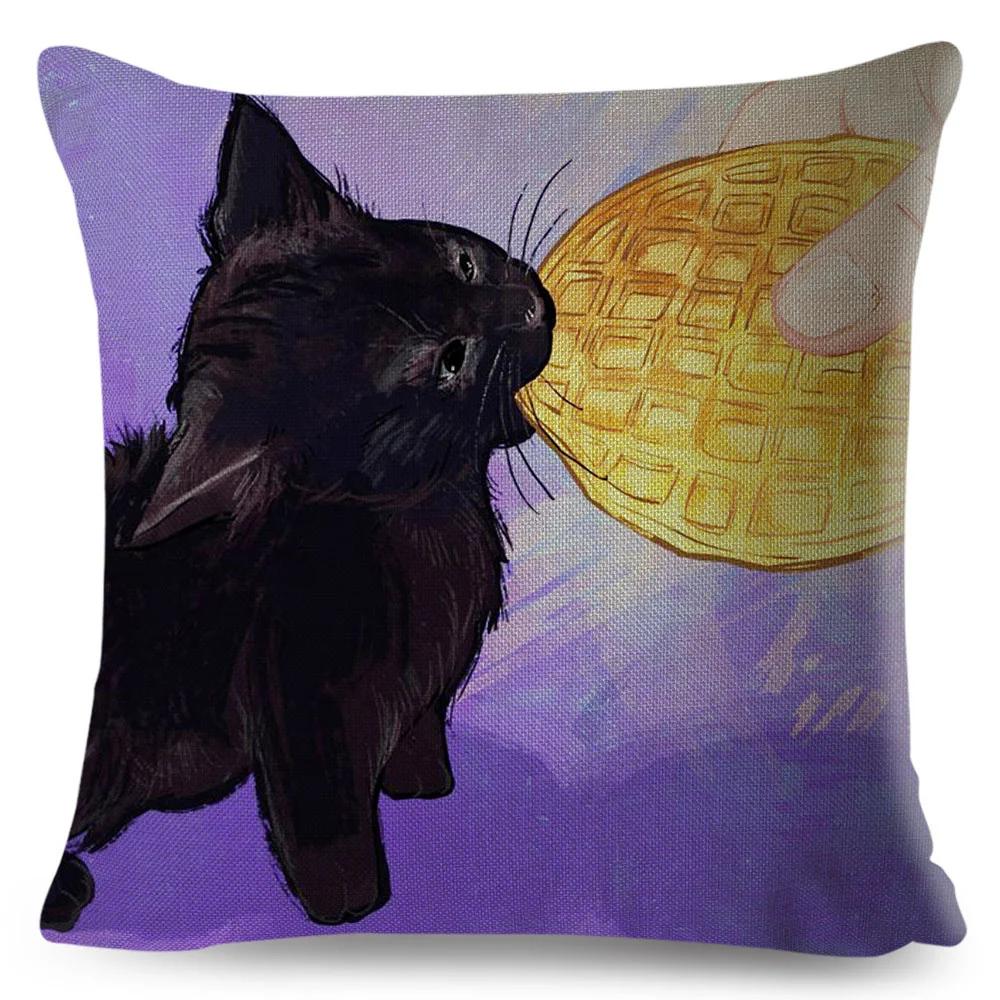 Olejomalba Roztomilá Kočka Povlak na Polštář Dekor Barevný Kreslený Domácí Zvíře Povlak na Polštář Polyesterový Povlak na Polštář na Pohovku Dětský Pokoj