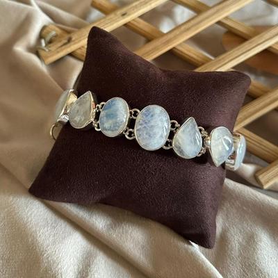 Bracciale in pietra di luna naturale, gioielli fatti a mano in argento sterling 925 al 100%