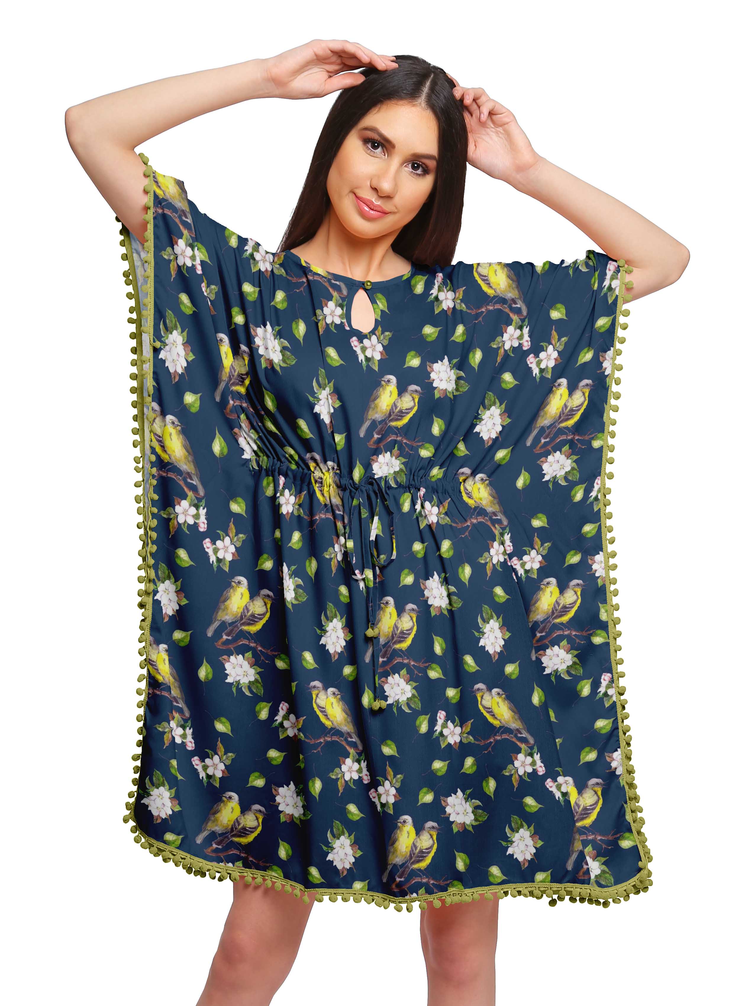 

Moomaya Принтований пляж Coverup Kimono Caftan Kaftan Swimsuit Coverup For XS-M оксфорд синього кольору