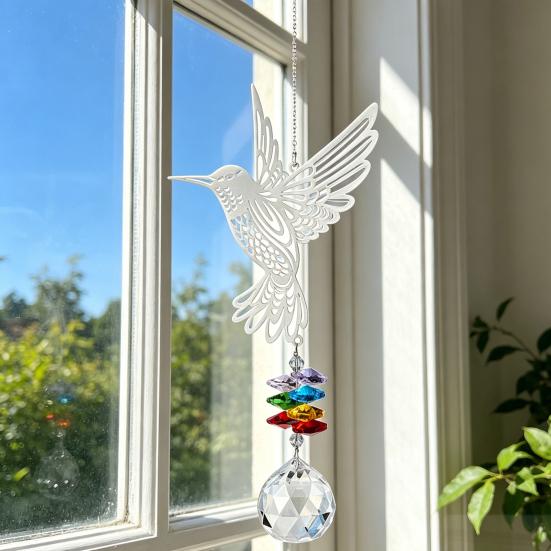 Hanging Metal Hummingbird Suncatcher Prisms Suncatcher Faux Crystal Window