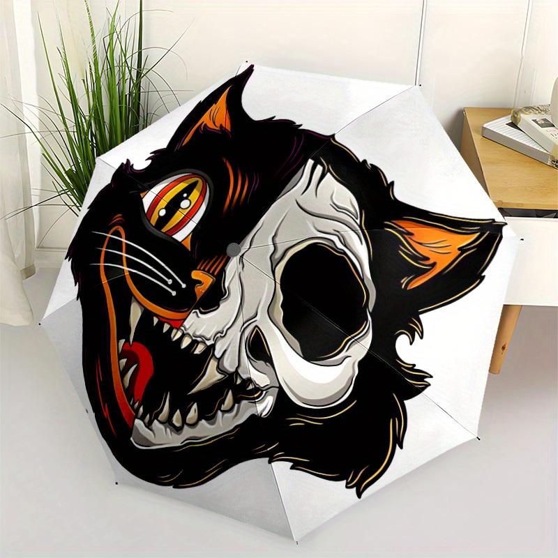 1pc Cat Skull Mask Automatic Open/close Folding Umbrella, Compact Portable Travel Umbrella, Durable Construction yy250809143