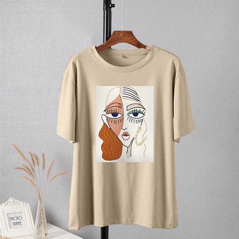 Shellsuning Summer Retro Character Printed T Shirts Women Korean Graphic Trendy Tees Loose Casual Short Sleeve Female Tops