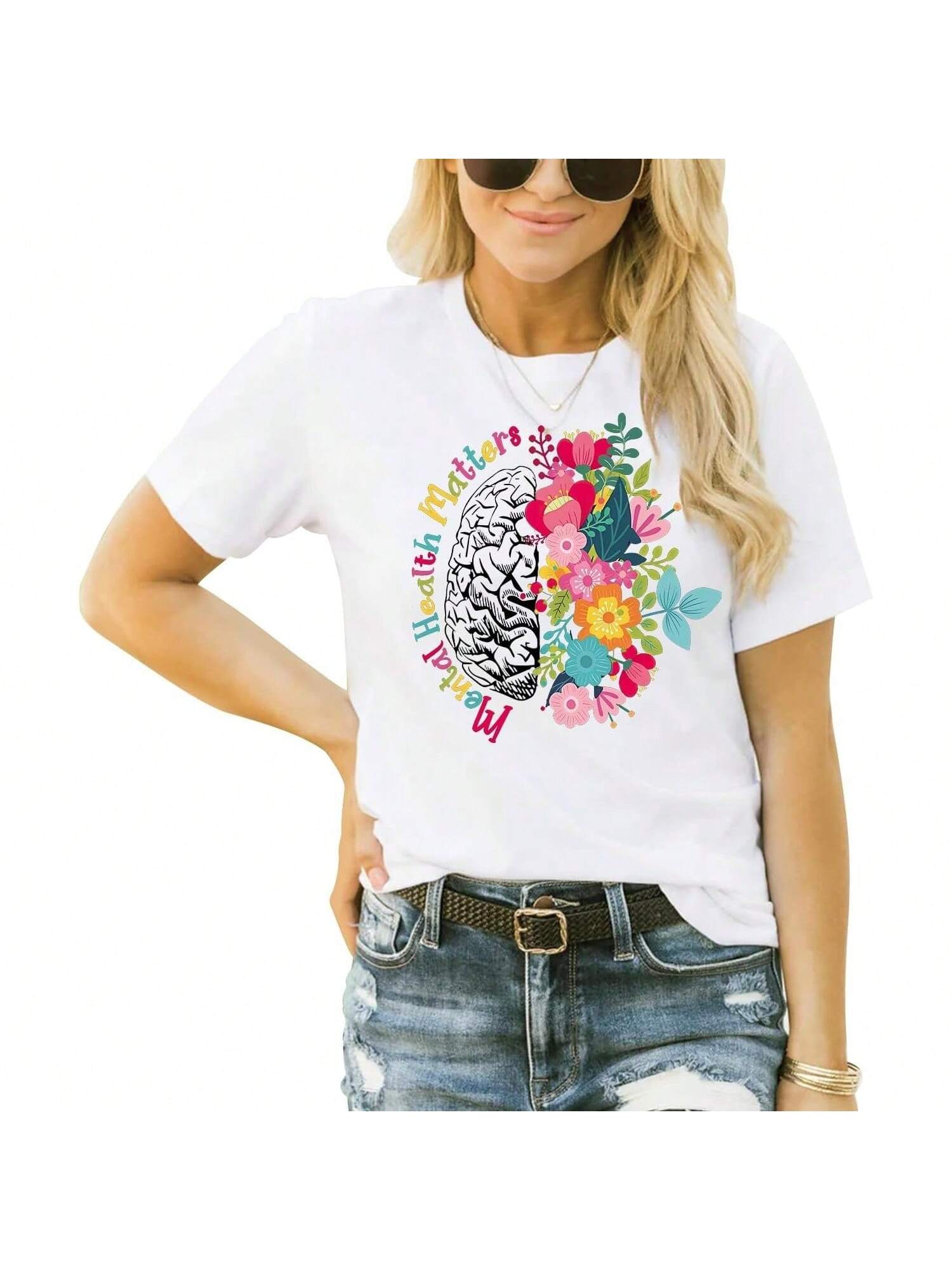 Womens Mental Health Matters Shirts Human Brain Illness Awareness T-Shirt Therapist Tee Top S разноцветный