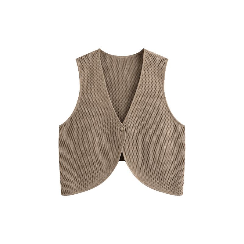 Plus Size Women's V-neck Hollow Out Sleeveless Tops Early Autumn Loose Knit Vest