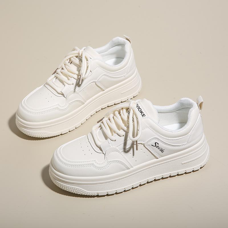 Platform Sneakers Shoes for Women Cute Sweet Solid Colour Womens Sports Shoes Casual Versatile Female Small White Leather