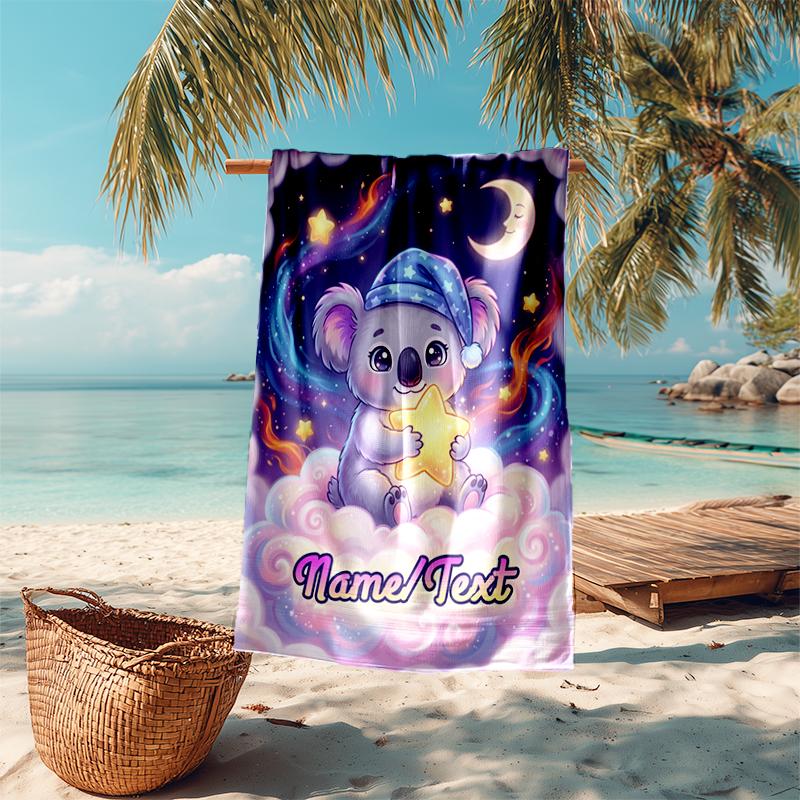 1PC Custom Name Koala Dreams Stars Beach Towel Highly Absorbent And Sand-Resistant Towel for Swimming, Pool, Yoga, And Travel Lightweight
