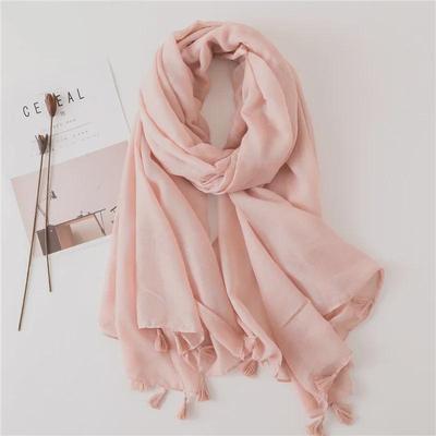 "Écharpe élégante en soie rose nude pur à pompons": Châle Double Usage Coton & Lin Japonais"