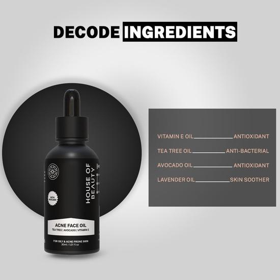 House Of Beauty Acne Oil W/T Tea Tree, Avocado & Vit-E For Drying Pimpled & Oily Skin (30ml)