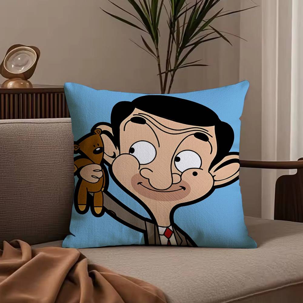 Cartoon M-Mr. BeanS Pillow Case Anti-dustmite Pillowcase Invisible zipper silky short plush Sofa cushion cover