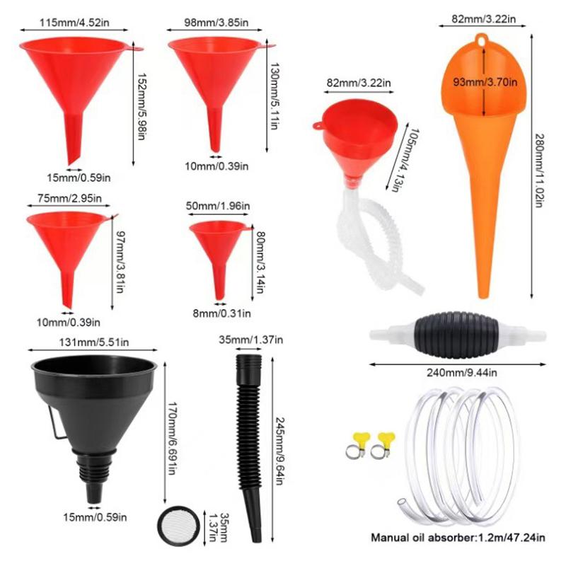 Universal Auto Refueling Funnel Set with Filter Tube Versatile Car Oil and Liquid Transfer Funnel with Non Spill Handle