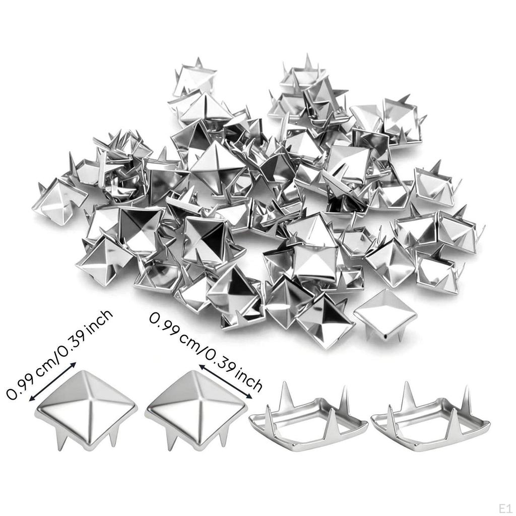 1000 Pieces 10mm Metal Pyramid Easy To Install 4Prong Square Rivets Shiny Finish