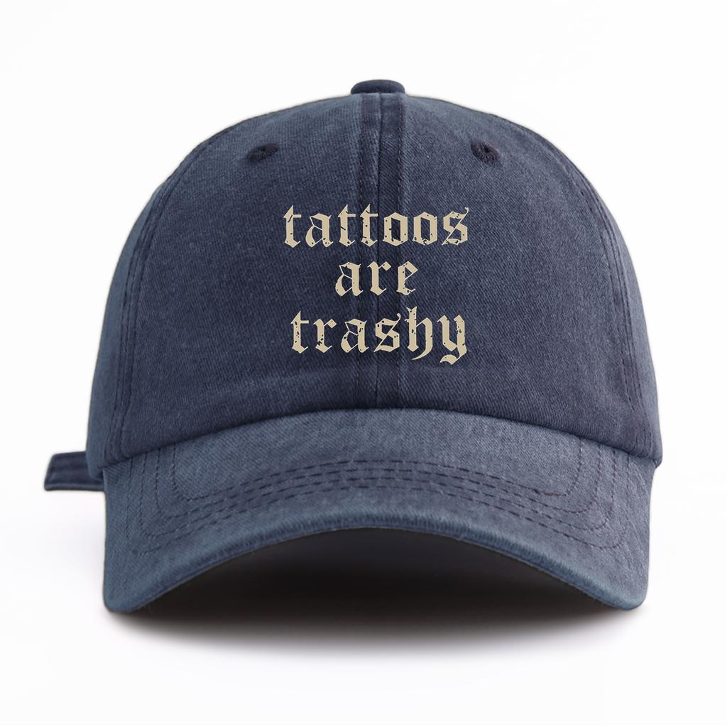 1pc Tattoos Print Washed Baseball Cap for Adults, Minimalist Retro Style Casual Soft Adjustable Dad Hat, Perfect As Gift