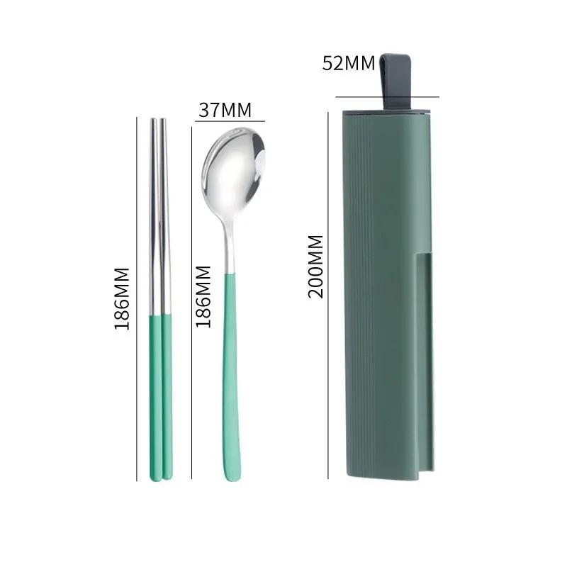 304 Stainless Steel Spoons Forks Chopsticks Cutlery Set with Pull-out Box for Students Workers Portable Lunch Dinnerware As Gift