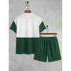 Summer 2025 new men's casual sportswear set 3D digital printed round-neck short-sleeved color block T-shirt and shorts