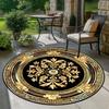 Retro Black Gold Floral Round Rug -Polyester Machine Made Mat, Intricate Pattern for Table Living Room, Easter Spring Home Decor