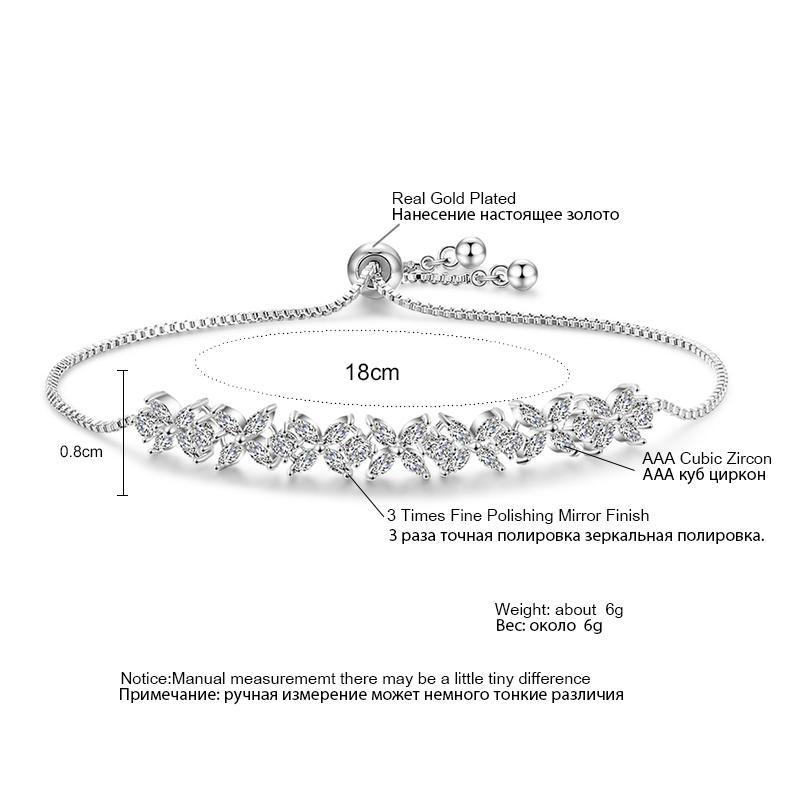 Classic Shiny Clear Zircon Flowers Adjustable Charm Bracelets for Women Sliver Color Fashion Wedding Zircon