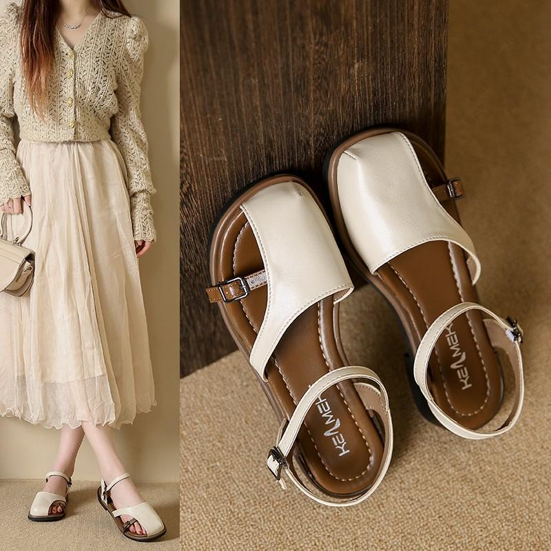 Fashion Solid Belt Bucke Strap Shallow Flip Flops Sandals 2025 Summer NEW All-Match Roman Style Casual Shoes Square Toe Grace Daily Shoe