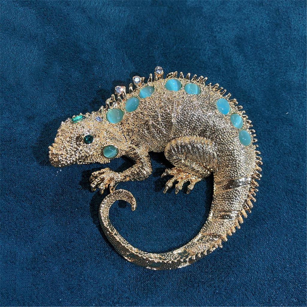 Trendy Rhinestones Lizard Brooch Fashionable Animal Shaped Lapel Pin Metal Accessory for Hat and Scarf Decoration